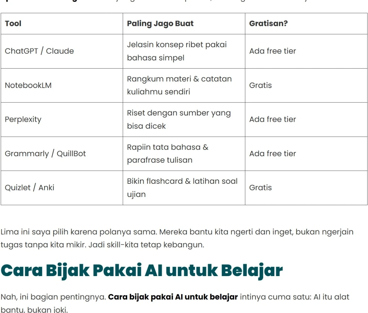 Mahasiswa belajar dengan laptop dan bantuan AI